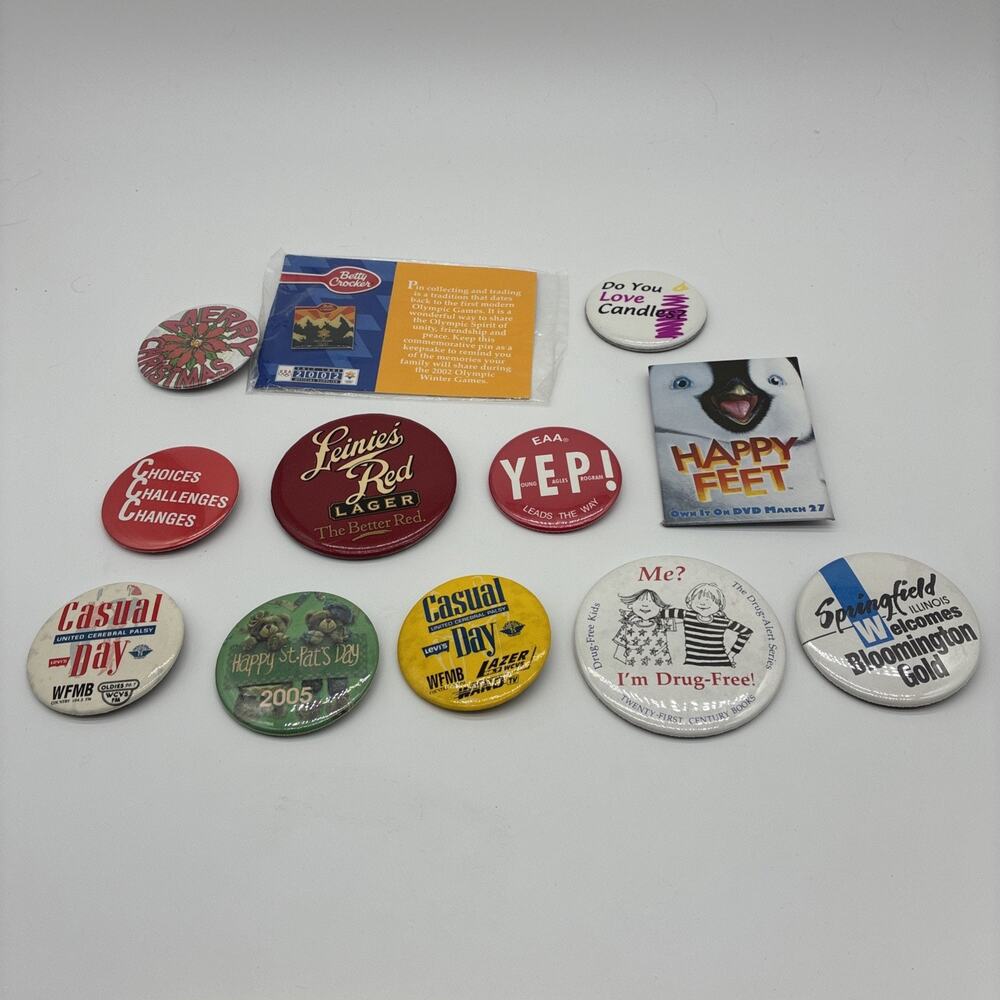 Vintage Random Lot Of Pinback Pins Buttons 12 Total